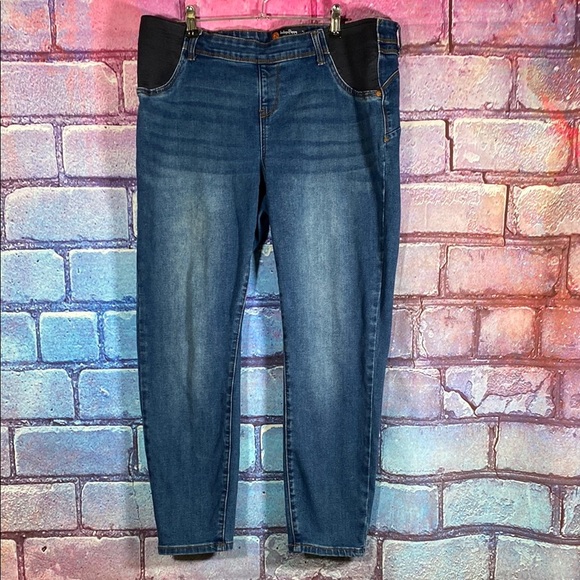 Indigo Poppy XL Maternity Skinny Jeans Stretch Panel Blue Denim Pregnancy Pants - Picture 1 of 9